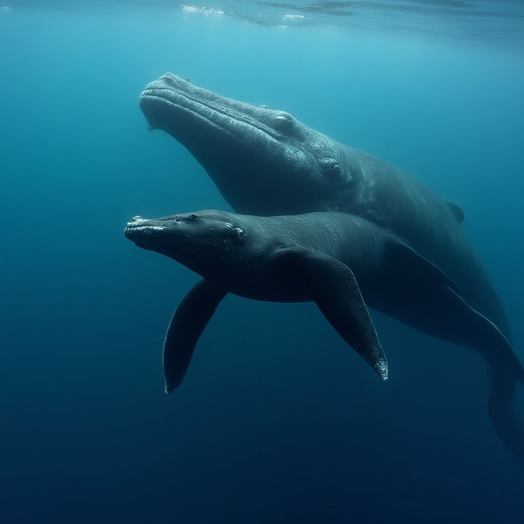 Mother and calf whale interaction