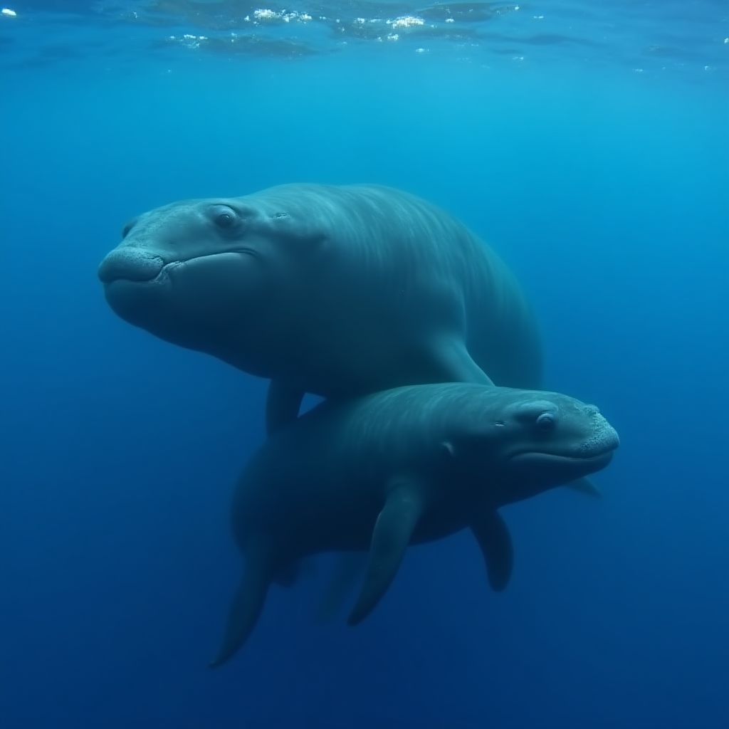 Mother and calf swimming together